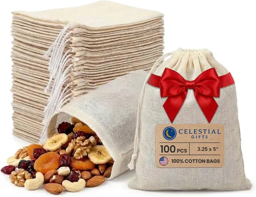 Miniatura 12 de Celestial Gifts Bolsas de muselina con cordón, 25 piezas, 3 x 4 pulgadas, 100% algodón, bolsas reutilizables para joyas, té, especias, regalos 3x4
