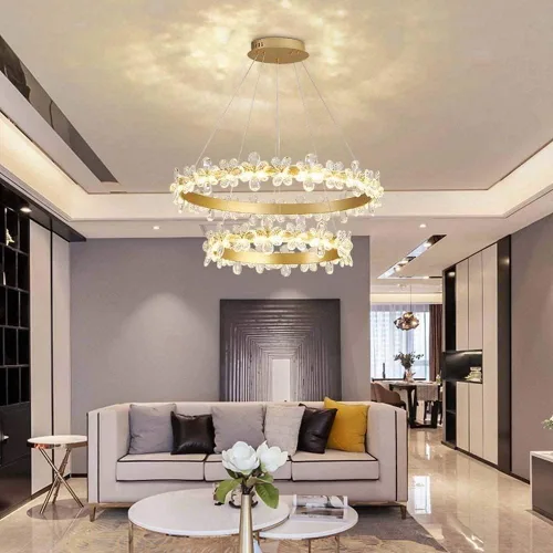 Miniatura 2 de Candelabros LED, candelabro, anillo de cristal de cristal, lámpara moderna y creativa para sala de estar, para cafetería, sala de estar, diámetro
