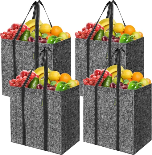 Miniatura 12 de BALEINE 2 PK Grocery Bags Reusable Shopping Bags with Reinforced Bottom, Heavy Duty Foldable Tote Bags (Antique Folidage)