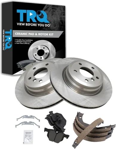 Miniatura 26 de TRQ Kit de pastillas de freno y rotor Posi trasero premium con zapatas de estacionamiento para camión GM SUV