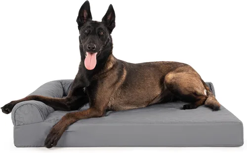 Miniatura 13 de Furhaven - Cama ortopédica de espuma para perros, de piel sintética y gamuza, en forma de L, en dos tonos estilo caja de huevos, color gris piedra