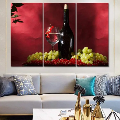 Miniatura 82 de Obra de arte para paredes del hogar, 3 paneles de letras de vino tinto, pinturas de corcho, impresiones HD, arte de pared de corcho de vino sobre