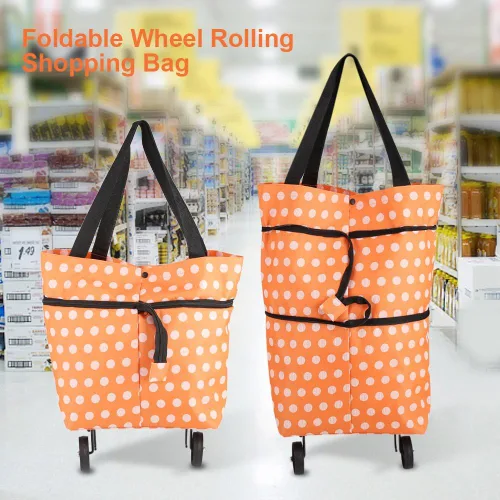 Miniatura 2 de Bolsa de compras, tela Oxford, bolsas de compras reutilizables con ruedas enrollables de doble propósito plegable para tienda (12-naranja)