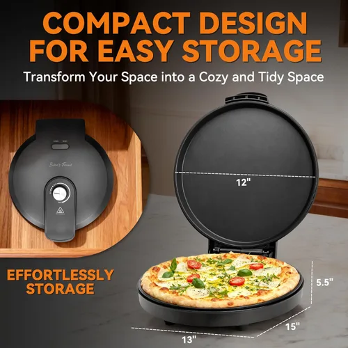 Miniatura 5 de Baker’s Friend Horno para Pizza Eléctrico con Control de Temperatura, Fabricante de Quesadillas para Interior, Horno Eléctrico para Pizza de 12