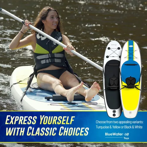 Miniatura 8 de Blue Water Toys Kit de tabla de remo inflable Crossover de pie o kayak: bomba, mochila, correa de bobina, paletas, asiento desmontable, límite