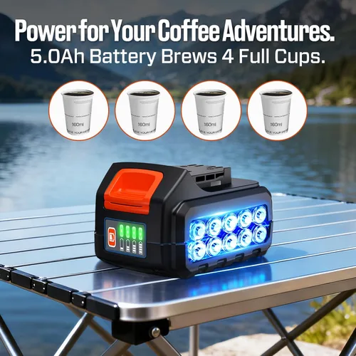 Miniatura 6 de SENIX Cafetera portátil con batería de 5000 mAh, cafetera eléctrica de doble CA/CC para automóvil/RV/camping, cafetera de viaje inalámbrica al aire