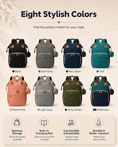 Miniatura 9 de houscly Mochila para pañales con cambiador: bolsas de bebé de viaje negras para niñas y niños, pañaleras para bebe, artículos esenciales para recién
