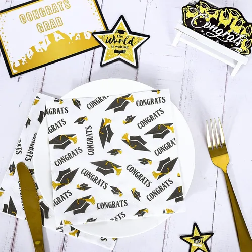 Miniatura 3 de Whaline Servilletas de papel para fiesta de graduación 2026 de 6.5 x 6.5 pulgadas, servilletas desechables blancas y negras, tapas