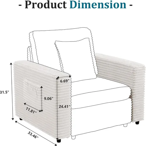 Miniatura 3 de RARZOE Módulo de Reposabrazos para Sofá Seccional Modular, Reposabrazos de Pana Módulo de Sofá Modular Parte Lateral para Sala de Estar Sofá