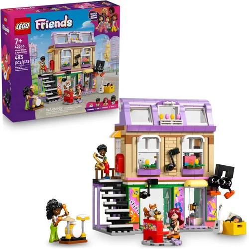 LEGO Friends Music Store & Apartment Building Set – Conjunto de juego interactivo de narración de historias para niñas y niños a partir de 7 años –