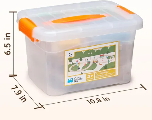 Miniatura 3 de SainSmart Jr. Juego de tren de madera para niños pequeños con vías de tren de doble cara para Brio, Thomas, Melissa y Doug, tren de juguete