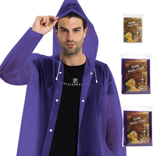 Miniatura 22 de Abrigos de lluvia (paquete de 2) – Ponchos de lluvia reutilizables de EVA para adultos, chaquetas impermeables para hombres y mujeres
