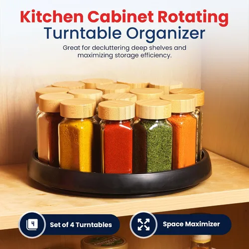 Miniatura 5 de Oizeir Lazy Susan de 10 pulgadas (juego de 4) – Plataforma giratoria antideslizante para gabinete para maximizar el almacenamiento y simplificar