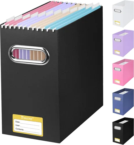 Miniatura 44 de BALEINE Caja organizadora de archivos, organizador de carpetas de archivos de cartón con asa para tamaño carta, caja de archivos colgante plegable