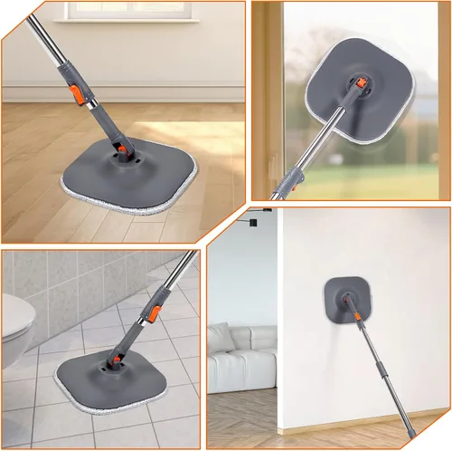 Miniatura 7 de Chabatree Juego de trapeador y cubeta, juego de trapeador giratorio y cubo con agua sucia y limpia separada, 6 almohadillas de trapeador