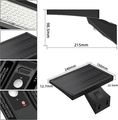 Miniatura 4 de Lámpara de pared solar para exteriores, 1050 lm IP65 impermeable tipo 2, lente óptica 104 LED, 3 modos de iluminación, luz de pared con sensor
