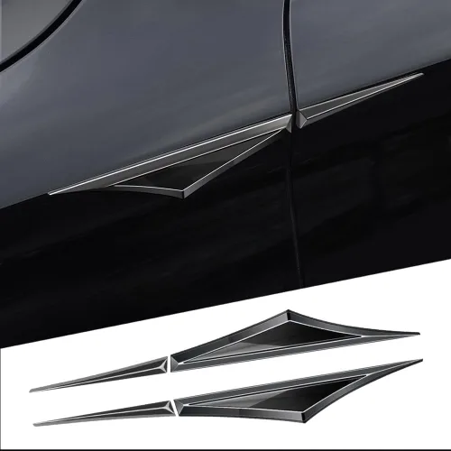Miniatura 2 de Par de accesorios de metal 3D para automóvil para puertas laterales, hoja, calcomanías para guardabarros de automóvil, emblema de ala lateral, Negro