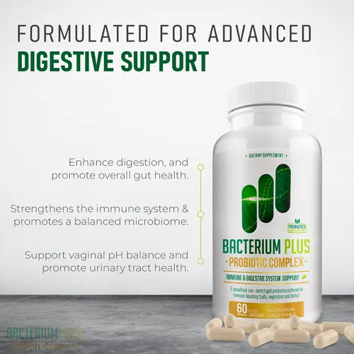 Miniatura 2 de Bacterium Plus, producto natural, cápsulas vegetarianas, bienestar general, 60 unidades, paquete de 1