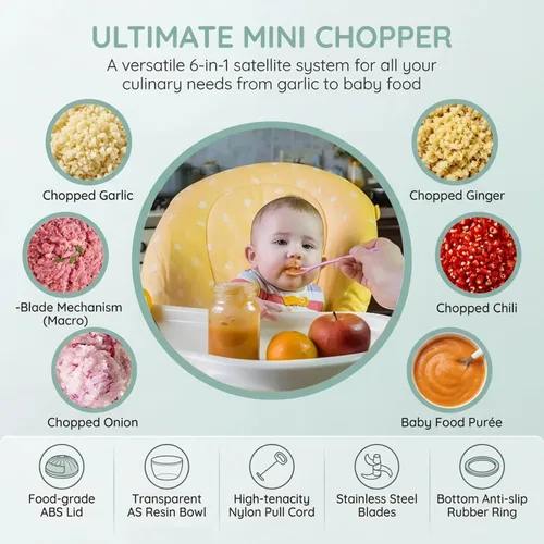 Miniatura 2 de Procesador manual de alimentos, picador de verduras, mini cortador de ajo con cuerda de mano, cortador de cebolla para verduras, jengibre, frutas