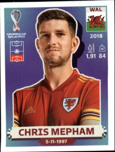 Adhesivo de fútbol de la Copa Mundial Panini 2022 #WAL8 Chris Mepham Wales Group B - Calcomanía oficial del álbum del WC de Qatar en crudo (NM o
