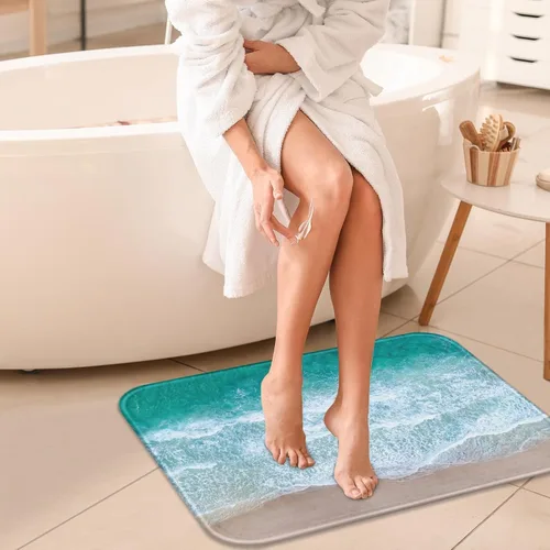 Miniatura 5 de Britimes Alfombra de baño antideslizante para baño, diseño de ondas de arena azul, cubierta lavable, tapete para decoración de baño, 18 x 30