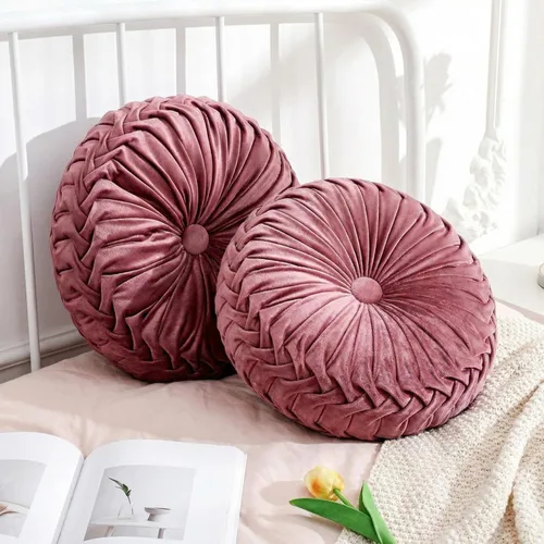 Miniatura 14 de Drydiet 3 Piezas Almohadas Redondas Decorativas de Terciopelo Plisado Almohadas de 15'' de Diámetro Acento Calabaza Boho Cojín de Silla para Sofá