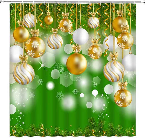 Miniatura 13 de AMFD Cortina de ducha de Feliz Navidad, bolas de Navidad azules, fantasía, vacaciones de invierno, feliz año nuevo, blanco, juego de decoración