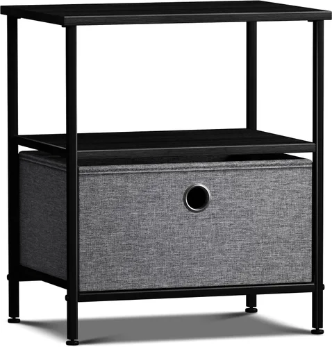 Miniatura 7 de Sorbus Mesita de noche con 1 cajón, mueble de noche y mesa auxiliar con marco de acero, parte superior de madera y contenedores de tela fáciles