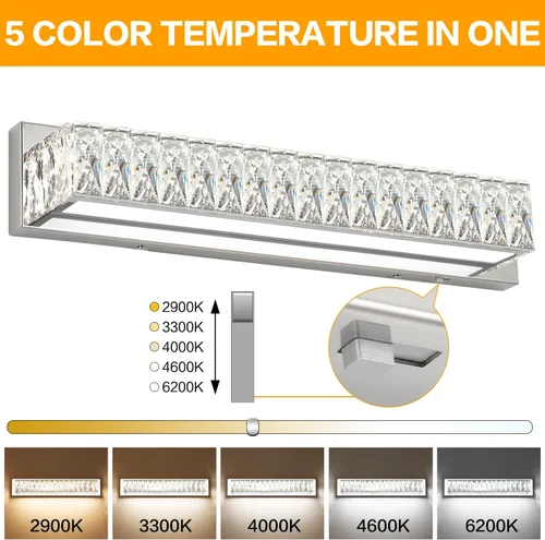 Miniatura 3 de Luces de tocador de cristal para baño, barra de luz LED de 18 W, accesorios de iluminación cromados modernos sobre espejo para baño de 22.8 pulgadas