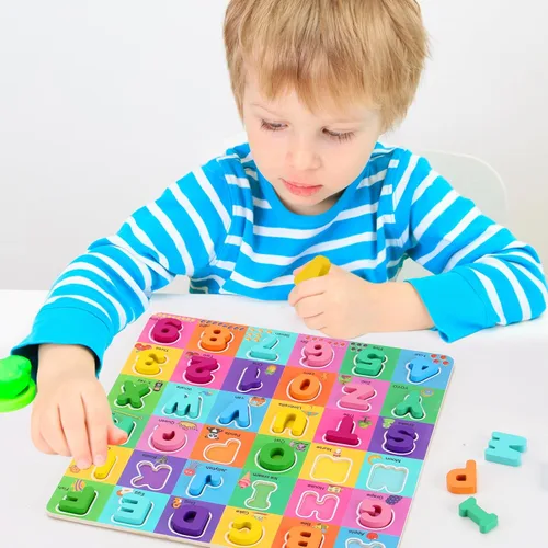 Miniatura 7 de Rompecabezas de madera del alfabeto de 3 a 5 años, rompecabezas del alfabeto y números con aprendizaje ABC para niños de 3, 4 y 5 años, juguetes