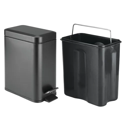 Miniatura 5 de mDesign - Cubo de basura de 1,3 galones de perfil delgado con escalón de metal, papelera, contenedor de basura, baño, tocador, dormitorio, cocina