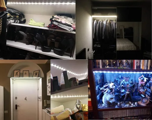 Miniatura 7 de Luz de armario con sensor de movimiento, tira de luces LED de 4.9 ft, encendido y apagado automático PIR, funciona con pilas, 6000 K blanco