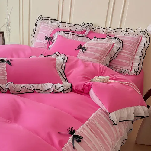 Miniatura 11 de IHOUSTRIY Juego de funda de edredón blanca tamaño Queen, juego de ropa de cama con volantes con corbatín, juego de funda de edredón de 3 piezas