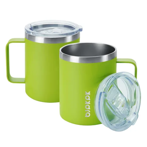 Miniatura 20 de BJPKPK 2 tazas de café aisladas, vaso aislado de 14 onzas con tapa, tazas de café de acero inoxidable con tapa a prueba de salpicaduras, color negro