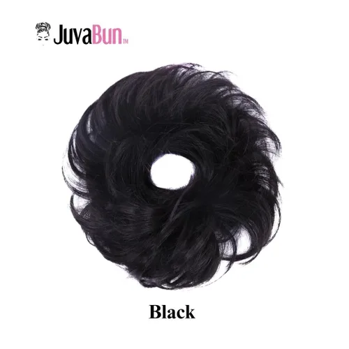 Miniatura 2 de Juvabun Pieza de pelo pequeño y desordenado color negro – Coletero sintético ondulado y rizado para mujer, mini extensión de moño para cabello fino