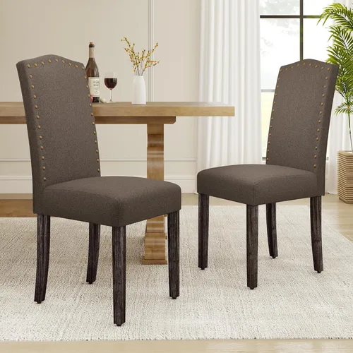 Miniatura 13 de LSSPAID Juego de 4 sillas de comedor, modernas y cómodas sillas Parsons tapizadas de lino con ribete de cabeza de clavo de bronce y patas de madera