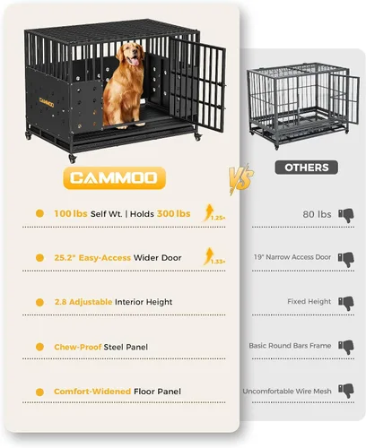 Miniatura 2 de Cammoo Jaula resistente de 48 pulgadas para perros grandes, paneles mejorados a prueba de masticación, panel de suelo ampliado con comodidad