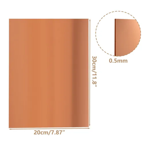 Miniatura 2 de 2 piezas de lámina de cobre puro de 8 x 12 pulgadas, 24 calibre/0.5 mm, placa de cobre metálico, película adherida, placas de cobre