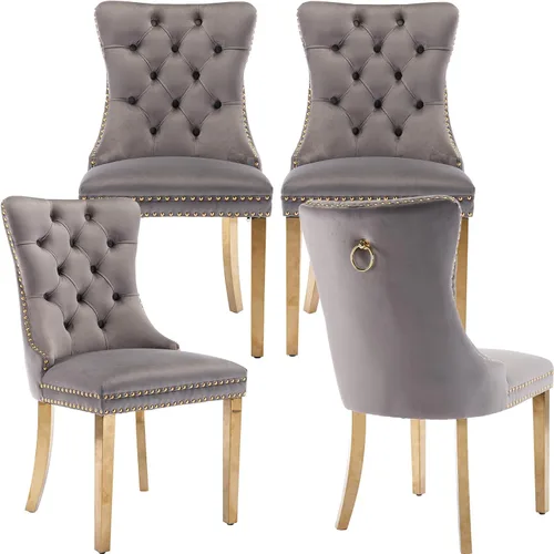 Miniatura 24 de Juego de 2 sillas de comedor modernas de mediados de siglo, sillas de cocina tapizadas de terciopelo beige, sillas de cocina y comedor, patas
