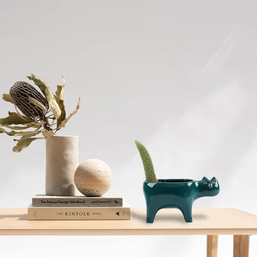 Miniatura 3 de DIYOMR Macetero de animales para suculentas, macetas de cerámica para gatos, contenedores de cactus o plantas para decoración del hogar, oficina