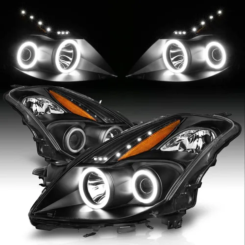 Miniatura 7 de AmeriLite Juego de faros delanteros de repuesto para Nissan Altima Coupe Dual Xtreme LED Halos Black 2008-2009, lado del pasajero y del conductor