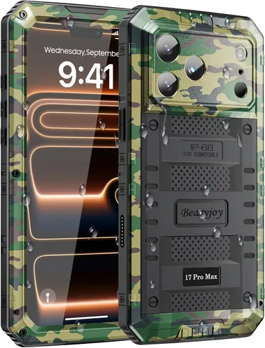 Miniatura 28 de Beasyjoy - Funda impermeable para iPhone 13 Pro, carcasa de metal con protector de pantalla integrado, carcasa protectora de cuerpo completo de Negro