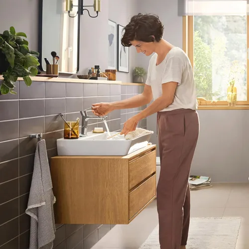 Miniatura 2 de hansgrohe Rebris E 72557001 - Grifo de lavabo de baño con montaje de drenaje emergente, 1 agujero, mango único, cromado Cromo