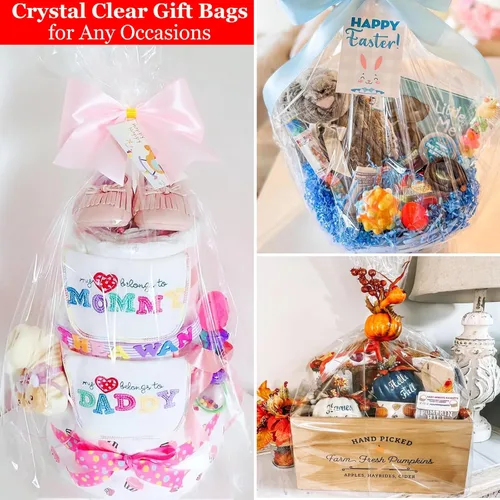 Miniatura 6 de SYOGUA Bolsas de celofán transparente extra grandes, paquete de 5 bolsas de regalo transparentes de 40 x 55 pulgadas, bolsas de plástico enormes