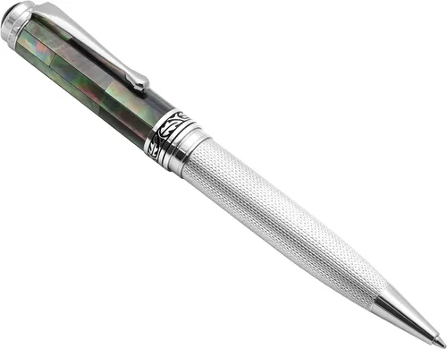 Miniatura 3 de Xezo Bolígrafo Maestro, punta media. Plata de ley 925 maciza y nácar negro con chapado en platino puro. Hecho a mano, edición limitada, serializado.