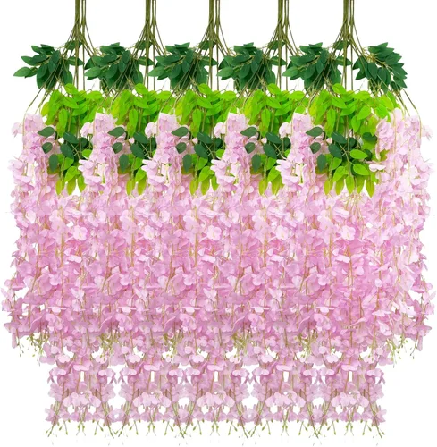 Miniatura 56 de Paquete de 12 guirnaldas de flores colgantes de glicina blanca, enredaderas de flores artificiales de 3.77 pies, glicinia falsa, guirnalda colgante