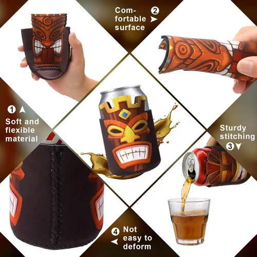 Miniatura 3 de Tarpop 16 fundas para latas de cerveza Tiki Party con aislamiento a granel, de neopreno, Luau Soda para bebidas de cerveza, funda para botella