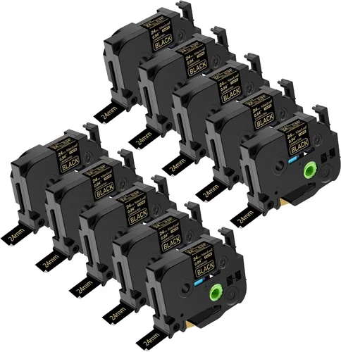 Miniatura 13 de NineLeaf Paquete de 10 cintas compatibles con Brother TZe-334 TZe334 TZ-334 TZ334 de 0.472 in, 1/2 pulgadas, 0.47 pulgadas, oro sobre negro, trabajo