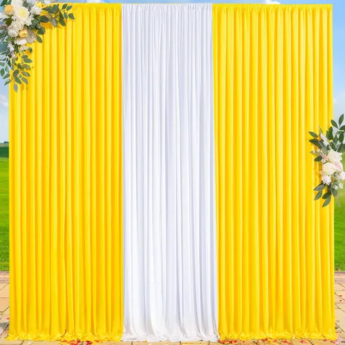 Miniatura 9 de Cortina de fondo amarilla de 10 x 7 pies para fiestas, sin arrugas, paneles de telón de fondo para fiesta de cumpleaños, baby shower, boda, Amarillo