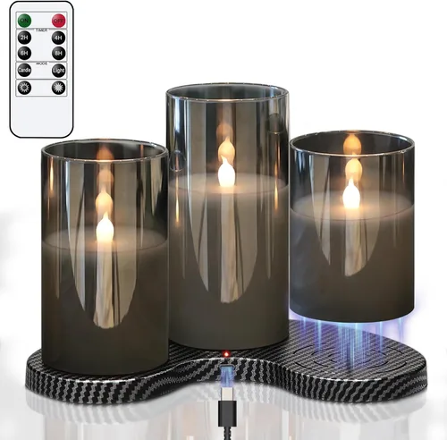 Miniatura 12 de GenSwin - Velas LED sin llama de cristal transparente que funcionan con batería, con control remoto de 10 teclas y temporizador, velas de cera real